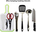 Portable BBQ Camping Cookware Set, Stainless Steel Utensils Travel Kit with Cutting Board, Tongs, Knife, and Spatula
