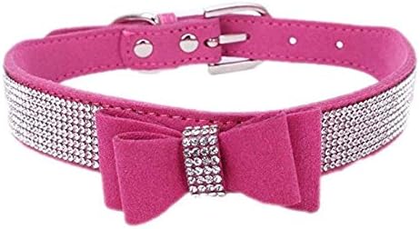 Rhinestone Dog Collar, Soft Suede Leather Adjustable Pet Collar with Crystal Diamond for Puppy Small Medium Large Dogs