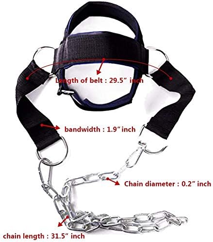 Fitness Neck Head Harness Neck Training Weight Lifting Strength Trainer With Adjustable Long Steel Chain and Strap Improve Muscle Strength Neck Exerciser