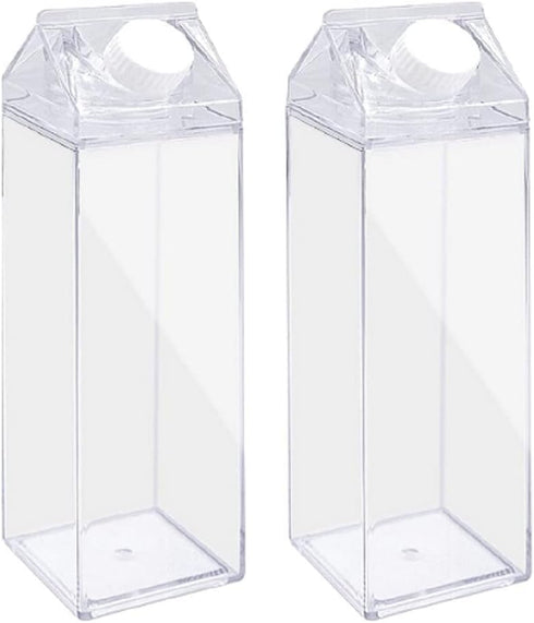 FveBzem 2 Pack 17oz/500ml Milk Carton Water Bottle Plastic Milk Box BPA Free