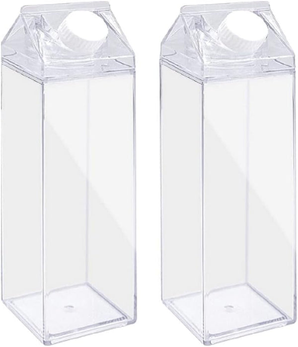 FveBzem 2 Pack 17oz/500ml Milk Carton Water Bottle Plastic Milk Box BPA Free