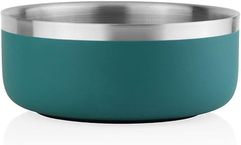 Camping Double Wall Stainless Steel Anti-Skid Water and Food Feeding Bowl for Dogs, Cats (Dark Green, 40 Oz)
