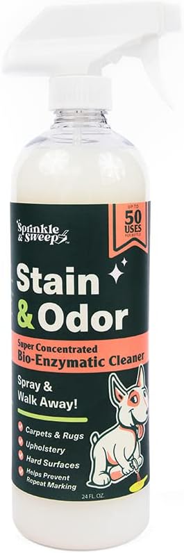 Sprinkle & Sweep Pet Odor Eliminator for Strong Cat and Dog Urine Odor - Enzymatic Pet Stain Remover for Carpets (24oz)