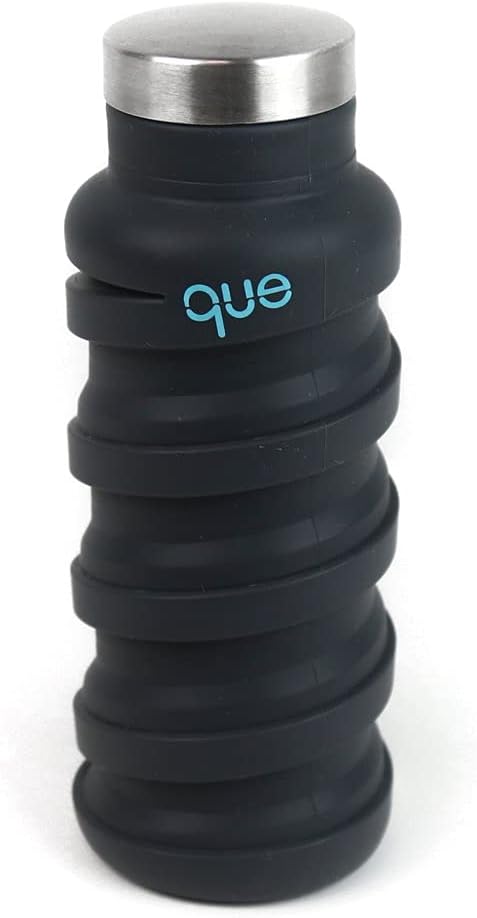 que Bottle - Fashionable & Collapsible 12oz Water Bottle, Metallic Charcoal