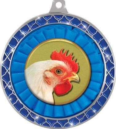 2.5" Chicken Blue Trellis Medal Silver, Chicken Prizes, Kids Chicken Trophy Medal Awards Prime