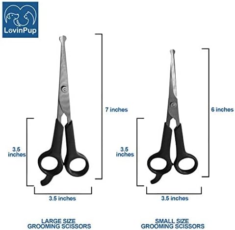 Dog Grooming Scissors, 2 Pack, Stainless Steel Pet Scissors for Facial Hair and Body Fur with Safety Rounded Tips