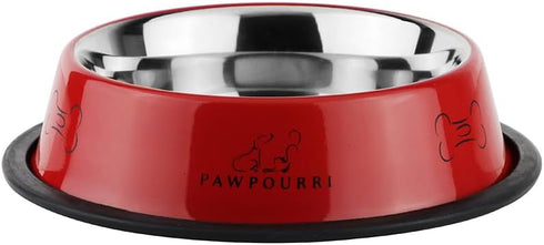 Printed Anti-Skid Water and Food Feeding for Dogs and Cats, Stainless Steel Pet Bowl (23.6 fl oz, Red)