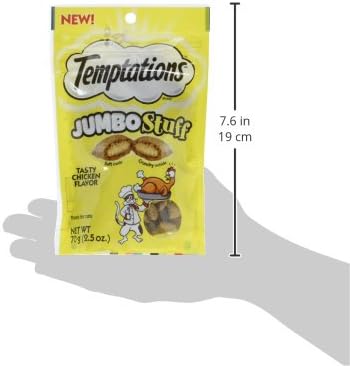 2.5 oz. (Pack 12) Temptations Jumbo Stuffed Cat Treats, Crunchy and Soft Cat Treats, Tasty Chicken Flavor, Pouch
