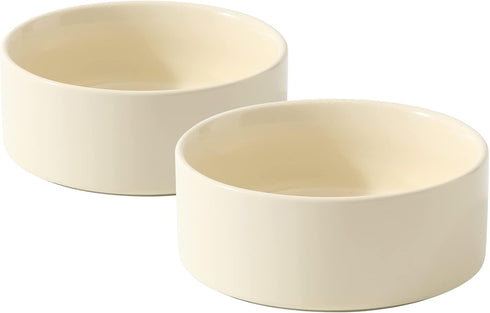Set of 2 Ceramic Cat Bowls, 5.1 Inch Food and Water Dishes for Cats, 2pcs Beige Cat Feeder