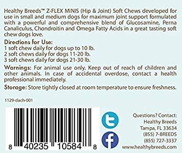 Healthy Breeds Dachshund Z-Flex Minis Hip and Joint Support Soft Chews, 60 Count