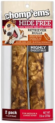 CHOMP 'EMS Chicken & Peanut Butter Hide Free Dog Chews, Rawhide Free, 7", 2 Count