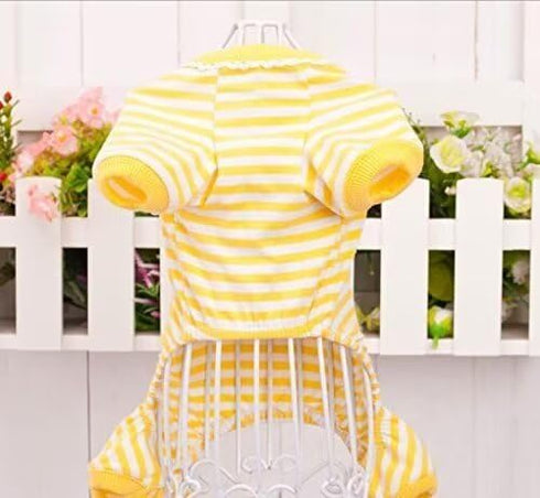 Puppy Clothes - Comfy Dog Pajamas Jumpsuit with Stripes, XS, Yellow