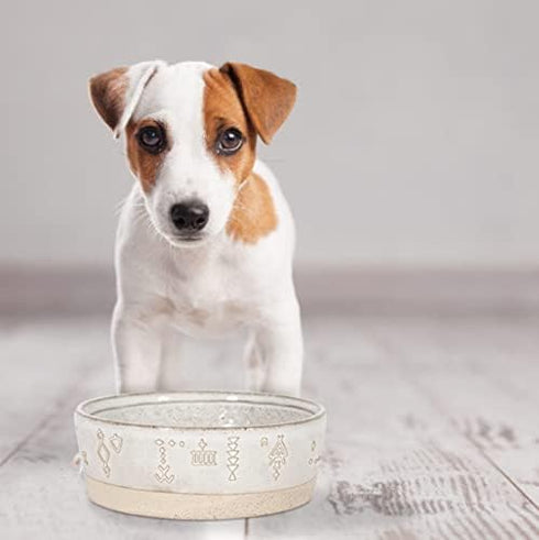 Fringe Studio Stoneware Pet Bowl, Small, White with Tribal Marks