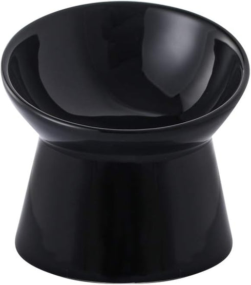 Black Small Ceramic Raised Cat Bowls, Tilted Elevated Food or Water Bowls, Stress Free, Dishwasher & Microwave Safe