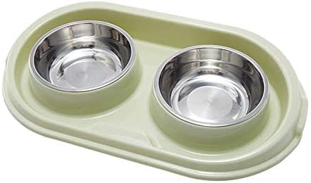 Double Dog Cat Food Bowls - Stainless Steel Pet Bowls with Non-Skid PP Station, No-Spill Feeder for Dogs