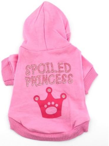 SMALLLEE_LUCKY_STORE Pink Hoodie Christmas T-Shirt for Small Dogs, Spoiled Princess Costume - XS