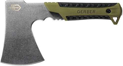 Gerber Gear Pack Hatchet - Camping Hatchet with 3.5" Steel Blade, Full Tang & Mountable Nylon Sheath - Sage Green