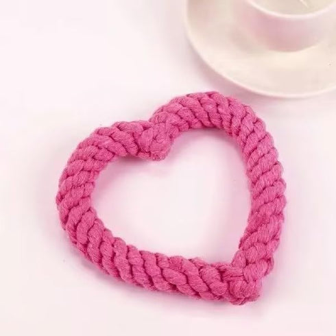 Essivox Pink Love Heart Shaped Dog Chew Rope Toy, Interactive Dental Puppy Tool for Heavy Chewers