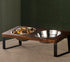 Ceramic Pet Bowl Set with Non-Slip Wood Stand - Double Bowls for Cats, Dogs, and Puppies, 8 oz Each Bowl (5.5",