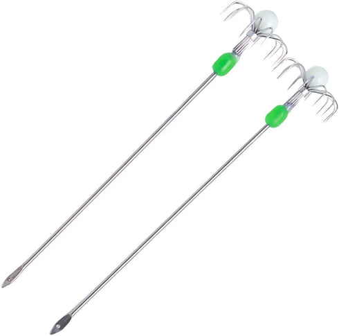Whoasyst 2Pcs Luminously Squid Live Shrimp Hook Stainless Steel Umbrellas Fishing Cuttlefish Sleeve