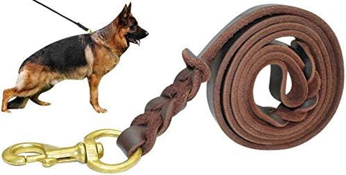 Leather Braided Dog Leash, 5 ft by 1/2 in (160cm 1.2cm), Brown Latigo Leather for Training & Walking