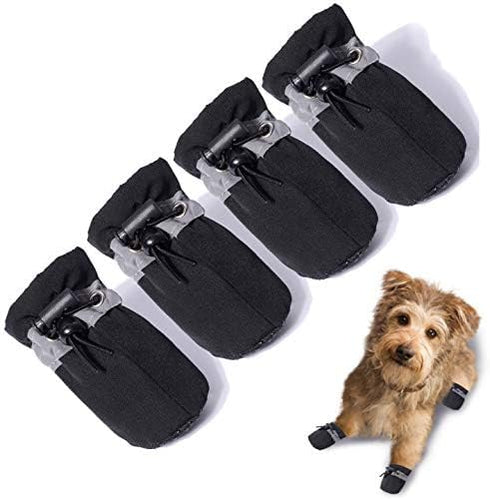 Dog Shoes for Hot Pavement, Anti-Slip Sole Summer Booties with Reflective Straps for Small Medium Dogs 4PCS Black
