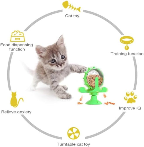 Spinning Cat Windmill Toy Light-Up Cat Scratcher & Self-Grooming Spinner with Suction Cup Interactive Cat Toy