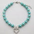 Engraved Crystal Heart Dog Necklace Jewelry - Bling Pearls Rhinestones Charm for Small Dogs, Blue