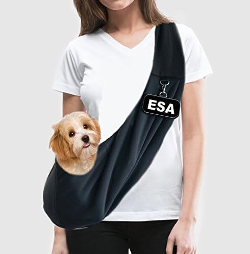Small Emotional Support Dog Sling Carrier, EZ-Sling for Small Dogs, Includes Five ESA Handout Cards