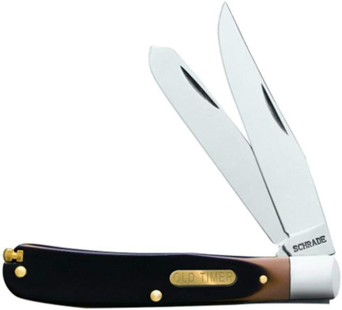 Old Timer 96OT Bearhead Trapper 7.4in Traditional Folding Pocket Knife with 2 High Carbon SS Blades, Sawcut Handle, Tweezers, and Convenient Size for EDC, Hunting, Camping, Whittling, and Outdoors by Old Timer