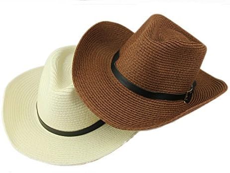 Straw Cowboy Hat - Men Women Summer Beach Panama Sun Hat, Wide Brim Fedora UPF50+