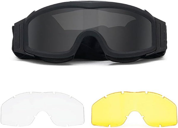 LEJUNJIE Tactical Safety Goggles, Anti Fog Airsoft Goggles with 3 Interchangeable Lenses for Hunting, Cycling, Paintball