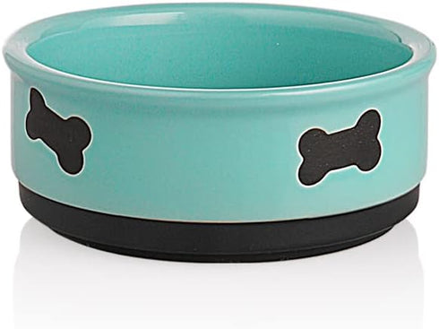 Sweejar Ceramic Dog Bowls with Bone Pattern, 16 Fl Oz Pet Bowl for Small Dogs, New Turquoise