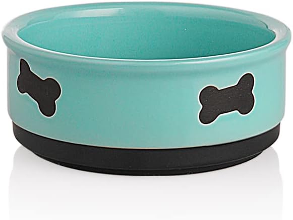 Sweejar Ceramic Dog Bowls with Bone Pattern, 16 Fl Oz Pet Bowl for Small Dogs, New Turquoise