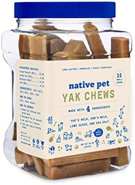 Native Pet Yak Chews - Long Lasting Dog Treats, Flavored Chews for Aggressive Chewers (15 Small Chews)