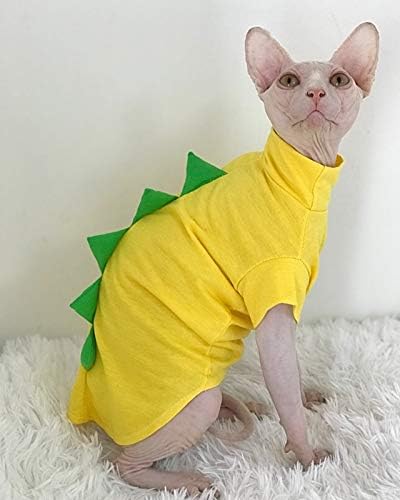Dinosaur Design Sphynx Hairless Cat Clothes - L (6-8.8 lbs) | Cute Breathable Summer Cotton Shirts, Cat Costume