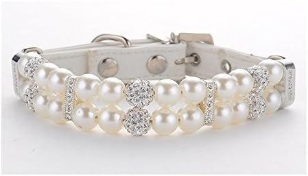 1Pc Adjustable Dog Cat Pearl Collar with Crystal Rhinestone Decor, Cute PU Leather Necklace for Pets