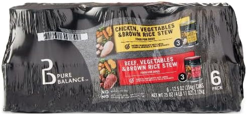 Pure Balance Beef Stew and Chicken Stew Wet Dog Food Variety Pack, 12.5 oz Cans (6 Pack)