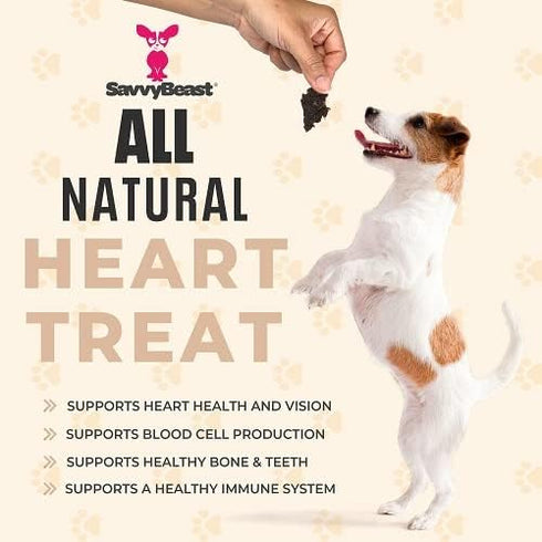 5 oz SavvyBeast Dehydrated Beef Heart for Dog Treats Single Ingredient, Air-Dried Organ Meat Rich in Taurine