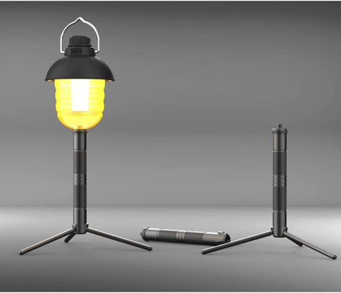 MOPFOL (17cm/6.7in Aluminum Tripod Light Stand Foldable & Adjustable Lantern Pole with Phone Holder for Camping, Hiking