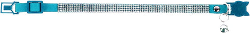 Pimaodog Rhinestones Dog Collar, Cute Dazzling Soft Suede Leather Pet Collar with Bell, Blue Crystal Jeweled Necklace