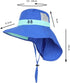 Kids Fishing Sun Hat with Neck Flap, Wide Brim Bucket Hiking Safari Breathable UPF50+ Outdoor Cap with Ponytail Hole
