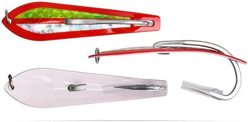 Cuoyuqie 2pcs 3.75# Stainless Steel Single Hook Jig Lure UV Glow Spoon-Shaped Saltwater Fishing Jigging Lure