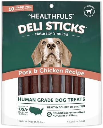 Deli Sticks Pork and Chicken, Human-Grade, Gluten-Free, Soft and Chewy Dog Treats, 10 Count Bag