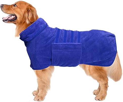 Geyecete Dog Bathrobe Towel, Fast Drying Super Absorbent Pet Bath Robe Towel for Dogs and Cats, Blue-M