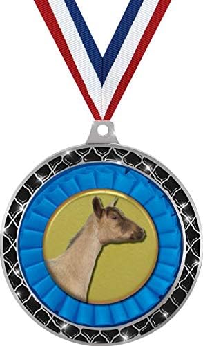 Dairy Goat Black Trellis Medal Silver, 2.5" Goat Prizes, Kids Goat Trophy