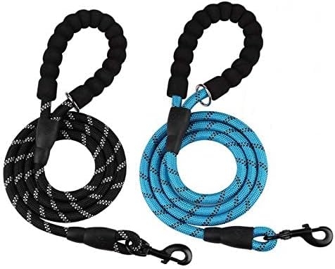 2 Pack Dog Leash 5 FT Heavy Duty Nylon Rope with Comfortable Padded Handle, Sturdy Reflective Threads for Medium Large