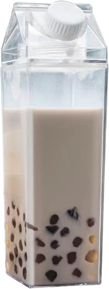 Peosaard 1000ml Milk Carton Water Bottle, Clear Square Milk Bottle, Plastic Clear Water Bottle Leak-Proof Milk Carton