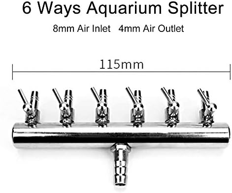 Fish Air Control Lever Valve Distributor, Stainless Steel Air Tubing Splitter for Aquarium (6 Way)