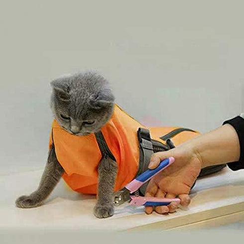 Cinf Cat Nail Clipping Grooming Restraint Bag, No Scratching for Bathing, Orange, M